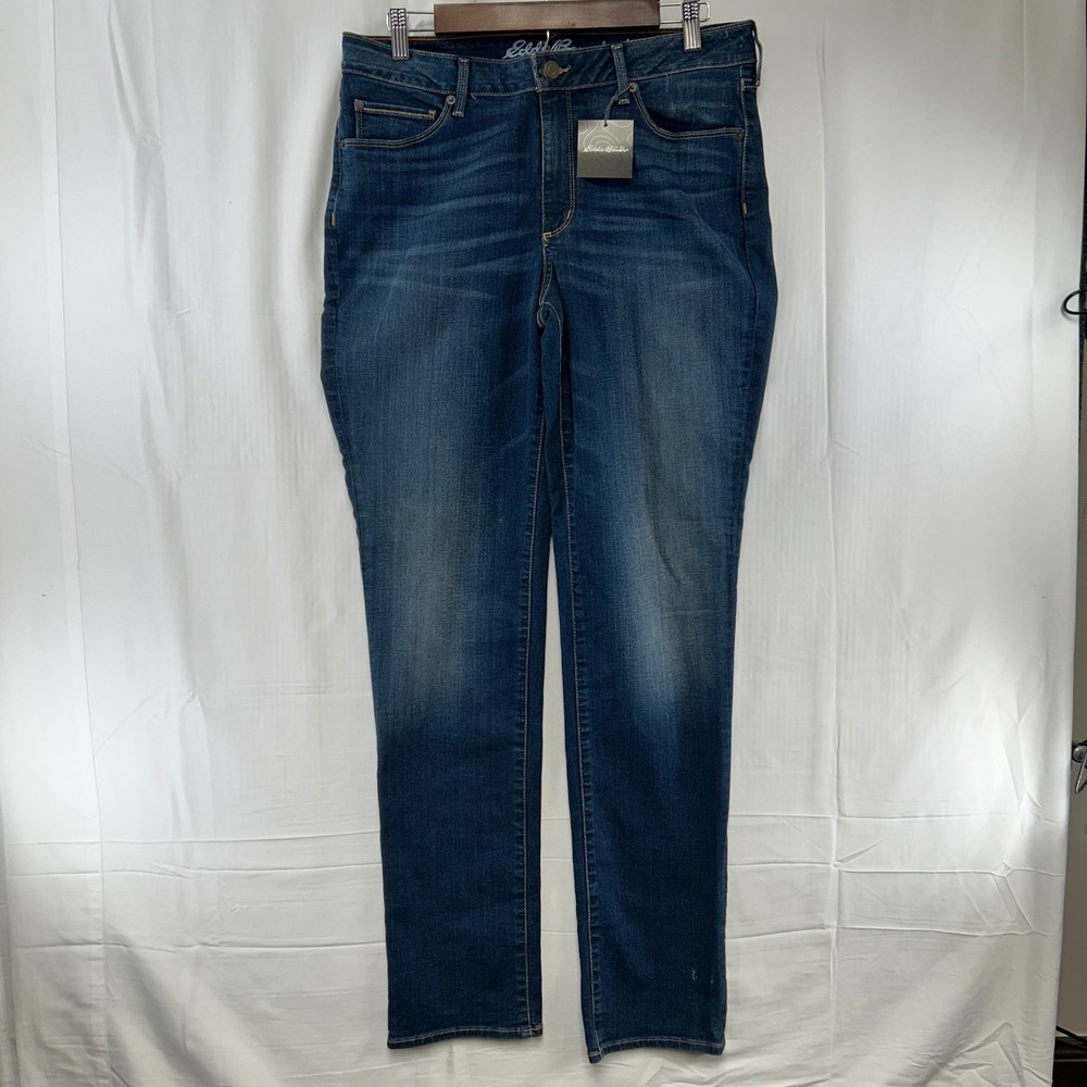 Eddie Bauer Straight Leg Jeans Women T12 Blue Slightly Curvy Dark Wash Denim